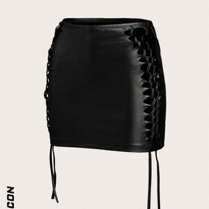 Black Lace-Up Mini Skirt